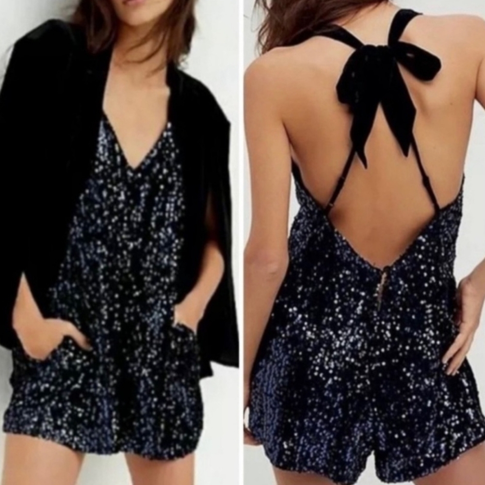 Free People Blue Navy Sequin Romper